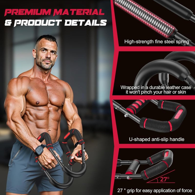Vanlgs Twister Arm Trainer for Men, Chest Workout Equipment 5-Level Adjustable (40-130lb) with Ergonomic 27° Targets Biceps/Clip/Thigh, Portable Exerciser for Home Gym Travel Fitness - Image 4